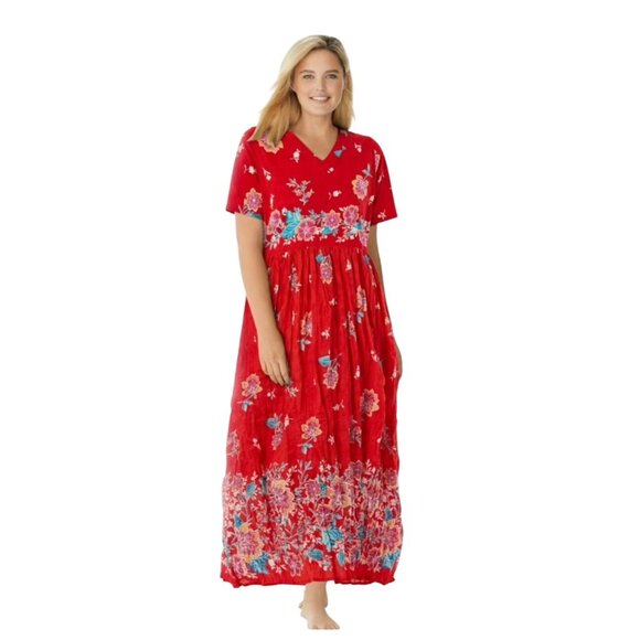 NWT Only Necessities Women's Plus Size Floral Cotton Summer Dress Size 1X 22/24 - Picture 1 of 10